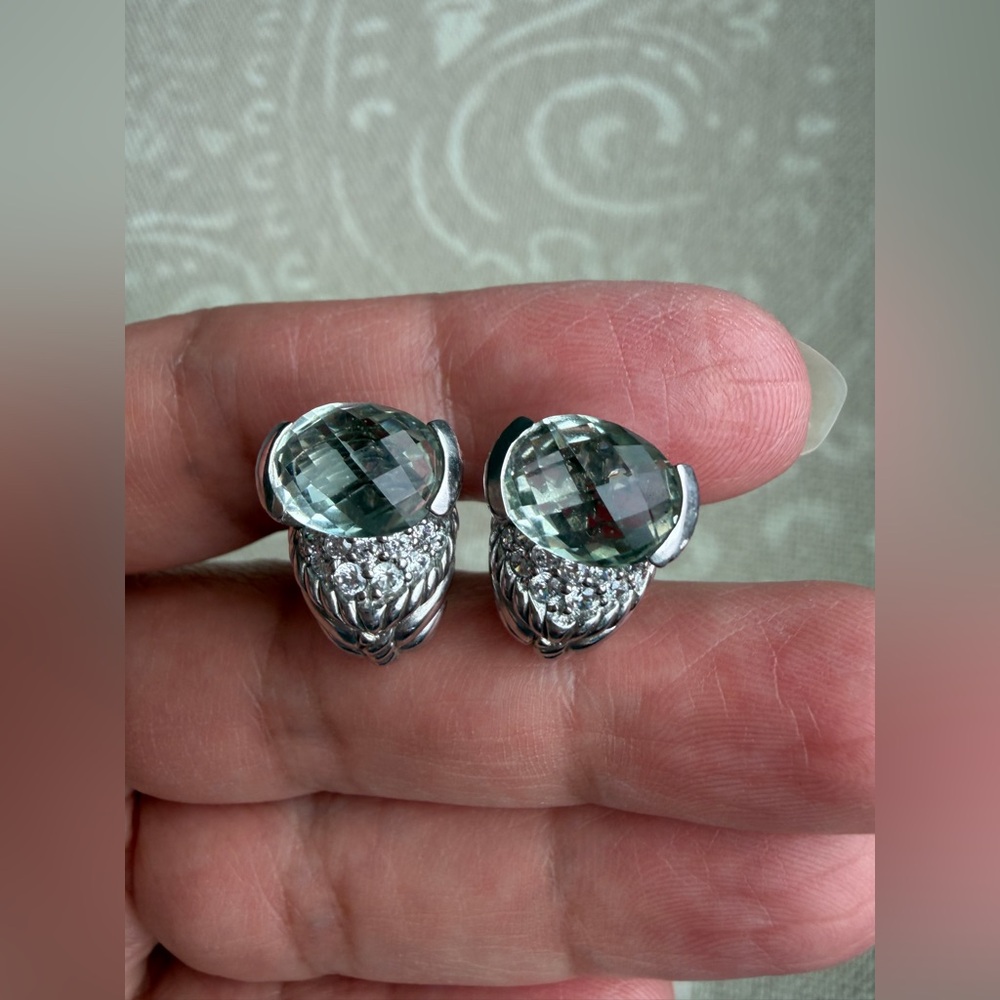 judith ripka sterling Silver Green amethyst Gemstone Earrings